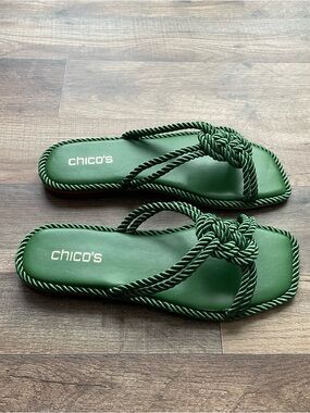 Chico's Sandals Wm 8.5 M Green  Rope Knot Detail Flats Slides Athena